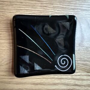 Fused Art Glass Plate Post-modern or Memphis-style Geometric Design 4x4 Curved